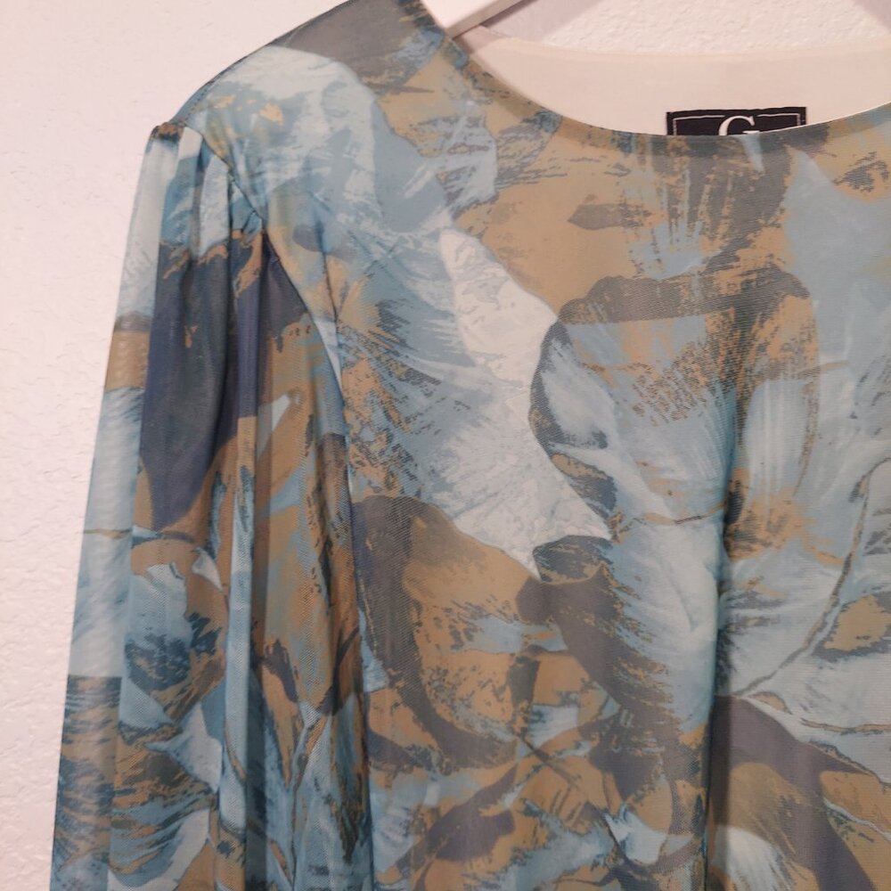 G by Giuliana Floral Blouse Blue Gold Size S - Picture 2 of 8